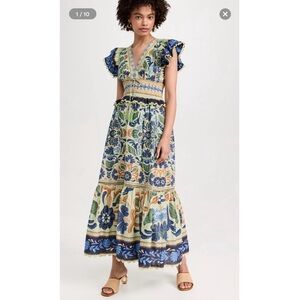 FARM Rio Ocean Tapestry Green Maxi Dress